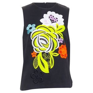 Christopher Kane Neon Floral Embroidered Front Vest Top
